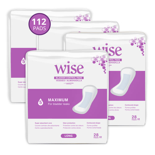 WiseWear Maximum Incontinence Pads (1 Month / 4 Bags) 112 Pads- Size 6.5