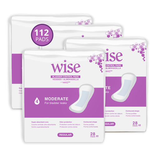 WiseWear Moderate Incontinence Pads (1 Month / 4 Bags) 112 Pads- Size 5.5