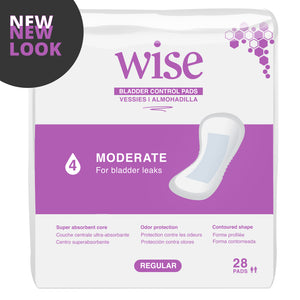 WiseWear Moderate Incontinence Pads (1 Month / 4 Bags) 112 Pads- Size 5.5" x 10.5"
