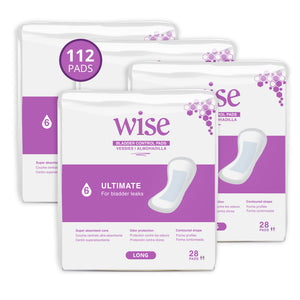 WiseWear Ultimate (Large) Incontinence Pads (4 Bags / 112 Pads)- Size 8" x 17"