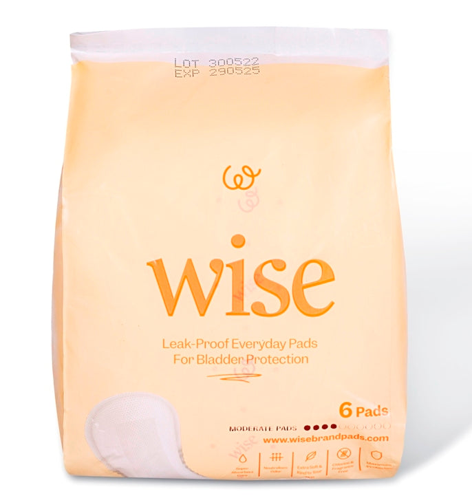 WiseWear Moderate ( Light ) Incontinence Pads Travel Package (6 Pads Per Bag)- Size 5.5" x 10.5"